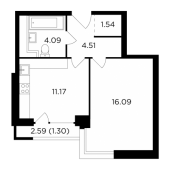 1-комнатная квартира 38,7 м²