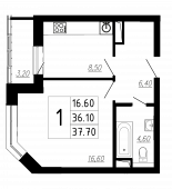 1-комнатная квартира 37,2 м²