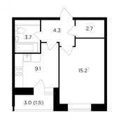 1-комнатная квартира 36,5 м²
