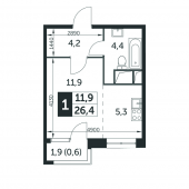 1-комнатная квартира 26,3 м²