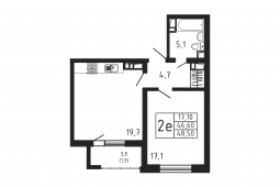 1-комнатная квартира 48,5 м²