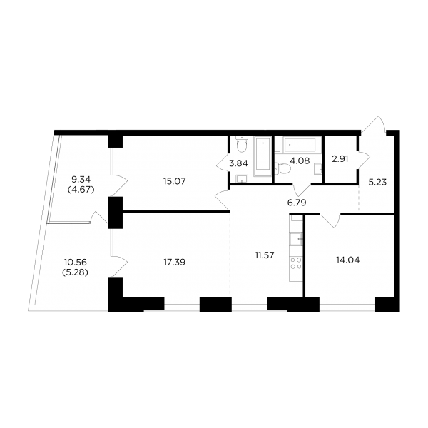 3-комнатная квартира №651, 90,9 м² за 47,50 млн руб. в ЖК «Foriver» - планировка