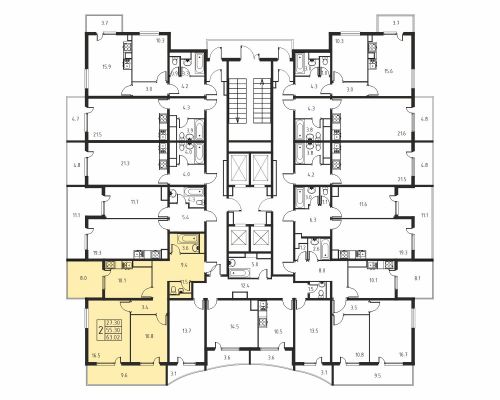 2-комнатная, квартира, 55.3 м²