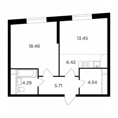 2-комнатная, 52.89 м²