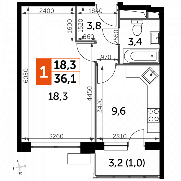 1 комната до 36.1
