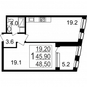 1-комнатная квартира 48,5 м²