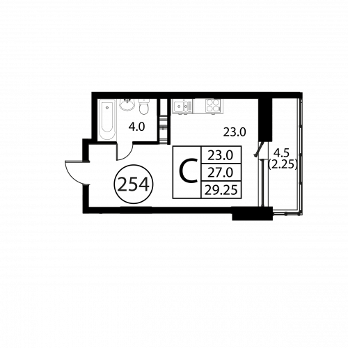 Студия, 29.25 м²