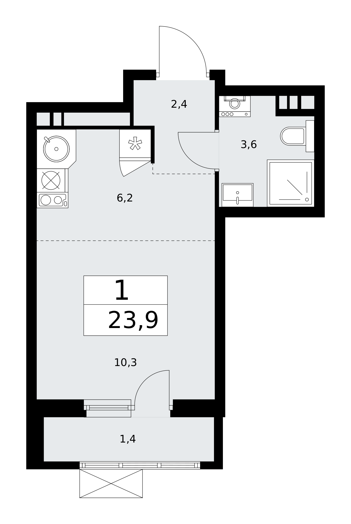 1-комнатная квартира №58К-11.2.3-508, 23,9 м² за 9,40 млн руб. в ЖК «Прокшино» - планировка
