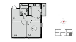 2-комнатная квартира 45 м²