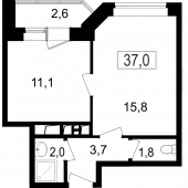 2-комнатная квартира 34,4 м²