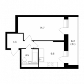 1-комнатная квартира 35,2 м²