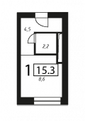 1-комнатная квартира 15,3 м²