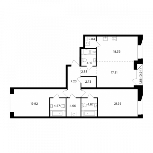 3-комнатная, 111.87 м²