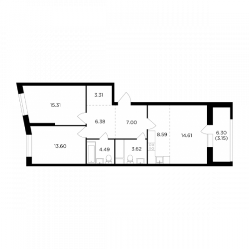 3-комнатная, 80.06 м²