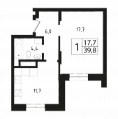 1-комнатная квартира 39,8 м²