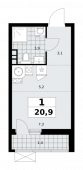 1-комнатная квартира 20,9 м²