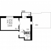 1-комнатная квартира 65,9 м²