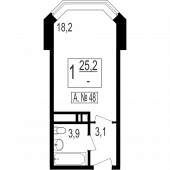 1-комнатная квартира 25.2 м²