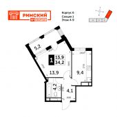 1-комнатная квартира 34,2 м²