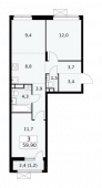 3-комнатная квартира 59,9 м²