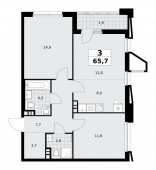 3-комнатная квартира 65,7 м²