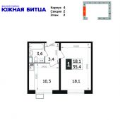 1-комнатная квартира 35,4 м²
