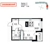 1-комнатная квартира 30,3 м²