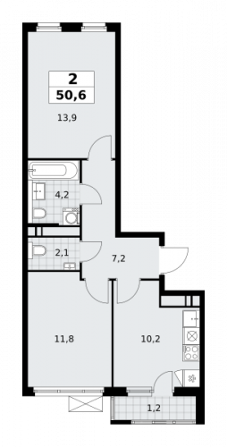 2-комнатная, 50.6 м²