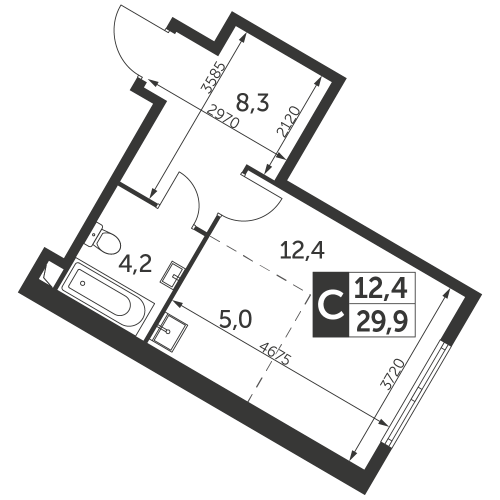 Студия, 29.9 м²