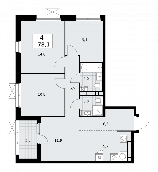 4 комнаты до 78.1