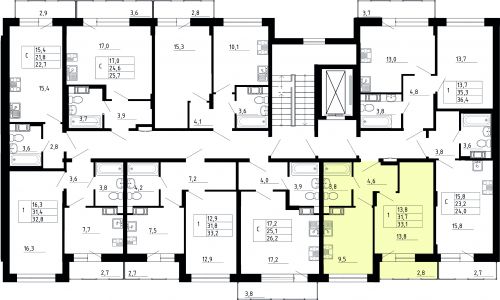 1-комнатная, квартира, 31.7 м²