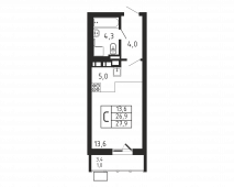 1-комнатная квартира 27,9 м²