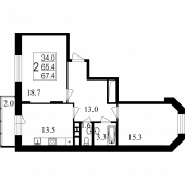 2-комнатная квартира 67,4 м²