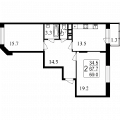 2-комнатная квартира 69,2 м²