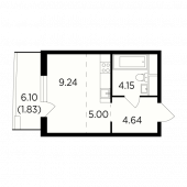 1-комнатная квартира 24,86 м²