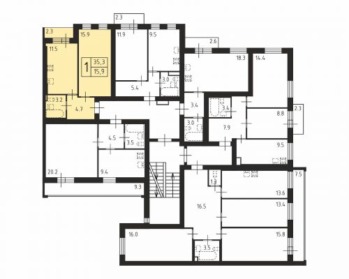 1-комнатная, квартира, 35.3 м²
