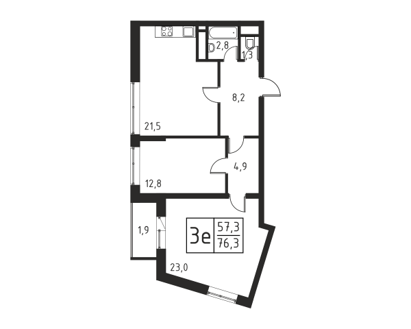 3 комнаты до 76.4
