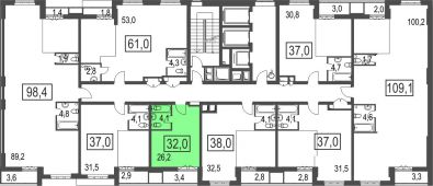 1-комнатная квартира 32 м²