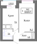 1-комнатная квартира 31,85 м²