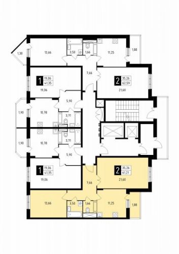 2-комнатная, квартира, 61.21 м²