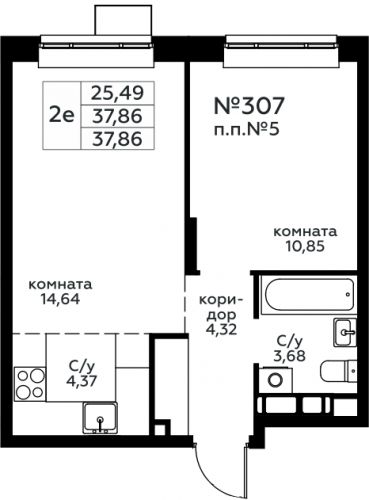 2-комнатная, 37.86 м²