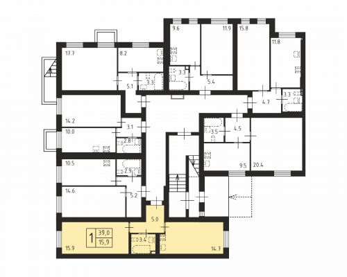 1-комнатная, квартира, 39 м²