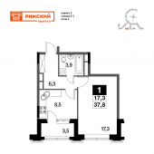 1-комнатная квартира 38 м²