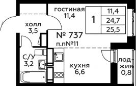 1-комнатная квартира 25,5 м²