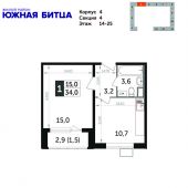 1-комнатная квартира 34 м²
