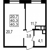 1-комнатная квартира 40.3 м²