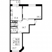 2-комнатная квартира 69,1 м²