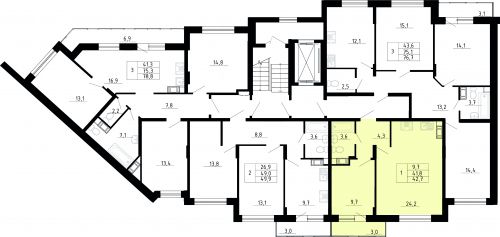 1-комнатная, квартира, 41.8 м²