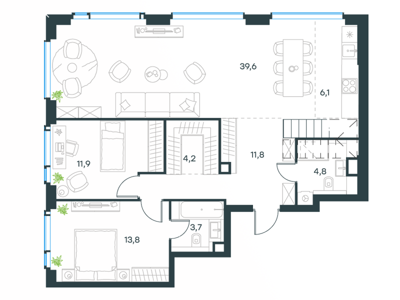 5-комнатные апартаменты №353, 143,9 м² за 73,51 млн руб. в ЖК «Level Мичуринский» - планировка