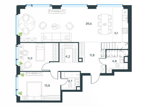Многокомнатная, 143.9 м²